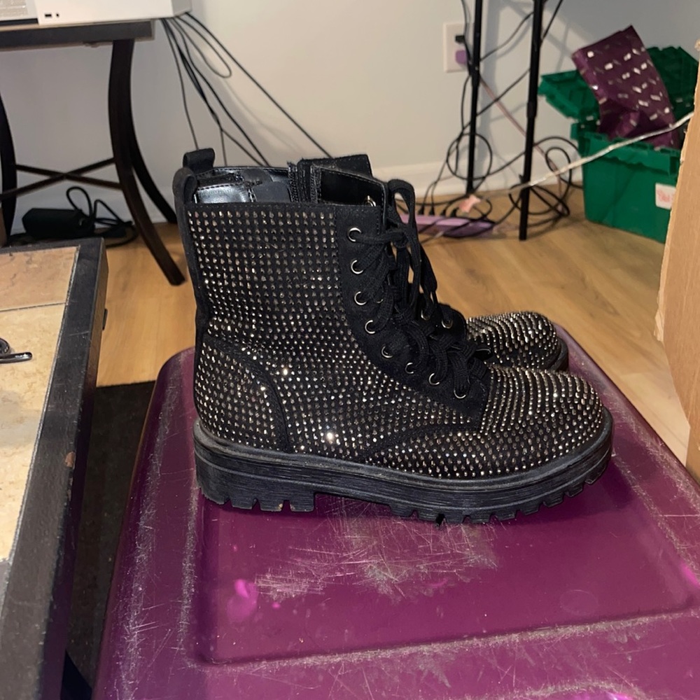 Bedazzled Black Combat Boots